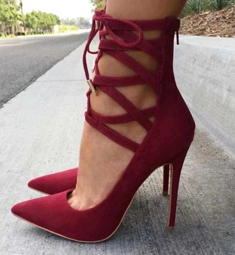 

Cross Strappy High Heel Shoes Women Pointed Toe Thin Heels Pumps Spring Autumn Red Sxey Office Shoes Free Ship