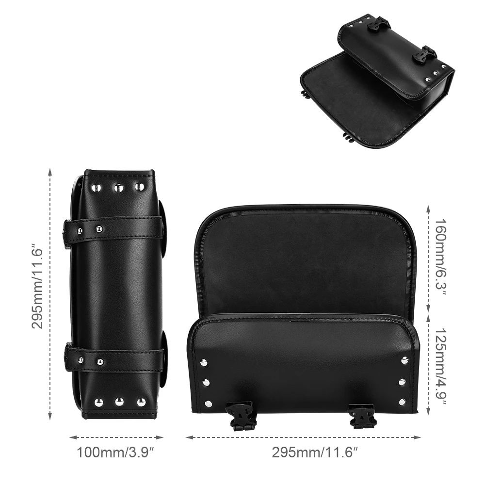 Black Waterproof Universal Motorcycle Handlebar Sissy Bar Saddlebag Roll Fork Tool Bag PU Leather For Touring Sportster