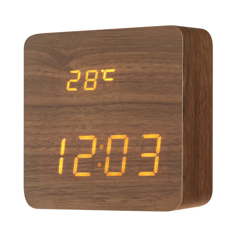 

Digoo DG-AC1 Wooden LED Digital Alarm Clock with Time Temperature and Voice Control Thermometer Calendar USB/AAA