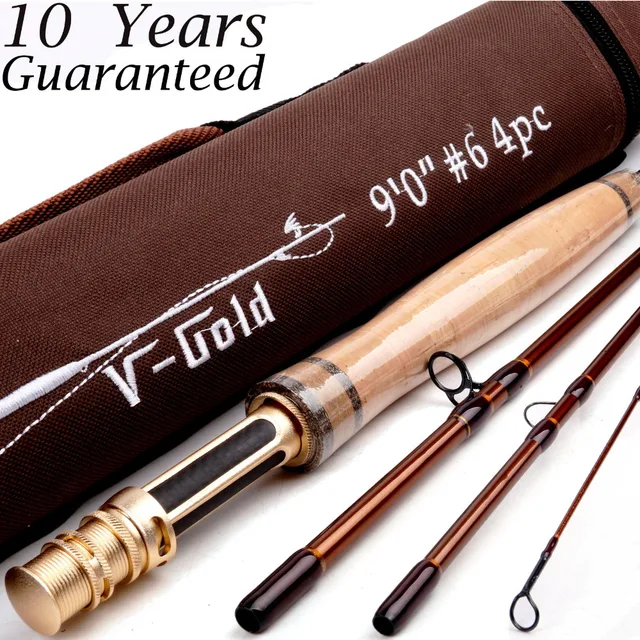 Cheap V-Gold 6 wt Fly Fishing Rod Graphite IM12 Fast Action Half-Well Handle 9ft 6 weight Rod For Fly Fishing