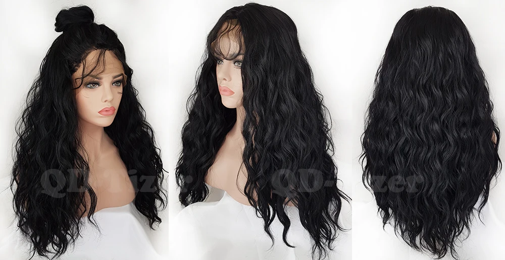 QD-Tizer 180% Density Loose Curly  Hair Synthetic Lace Front Wigs Black Color with Baby hair Natural Hair Wig for Fashion Women6