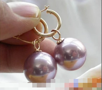 

free shipping 00165 ROUND lavender SOUTH SEA SHELL PEARL DANGLE EARRING