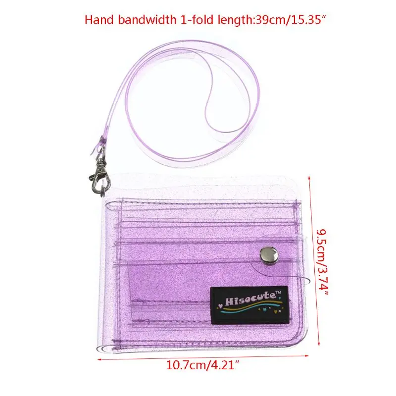 Модный Блестящий короткий кошелек для женщин и девочек, портмоне, прозрачный держатель для карт с ремешком