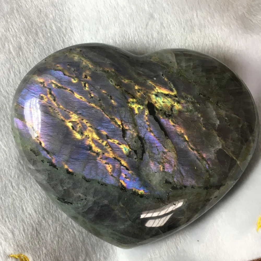 Потрясающе! 1855 г фиолетовый Лабрадорит сердце натуральный большой лунный камень интенсивный флэш кристалл коллекция украшений для дома подарки
