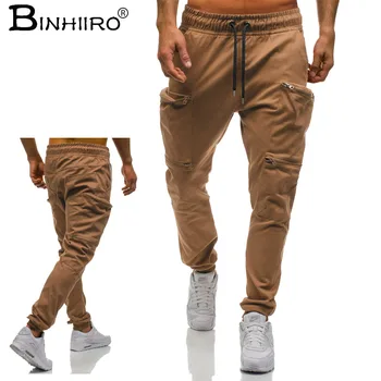 

Spring Cargo Pants Men Cotton Polyester Pockets Elastic Waist Hip Hop Men Joggers Pants Black Men Casual Trousers XXXL BINHIIRO