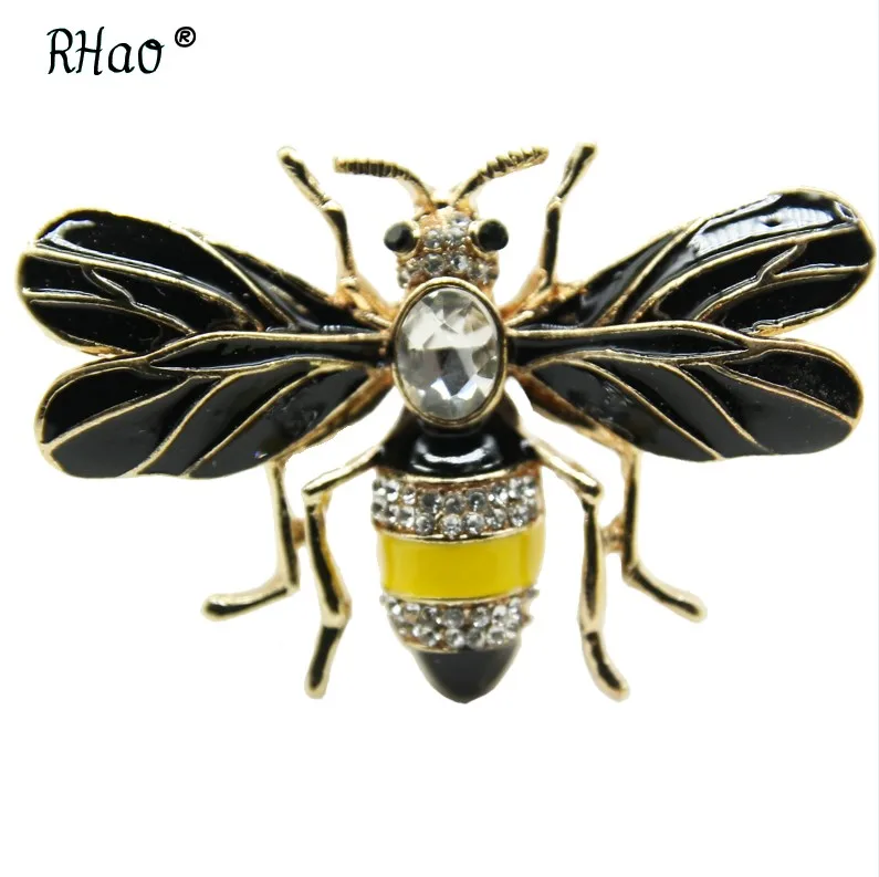 RHao милые желтые эмалированные броши в виде пчел Винтажные заколки с животными 4 цвета на выбор летающие Броши с насекомыми для женщин и мужчин ювелирные изделия - Окраска металла: Black