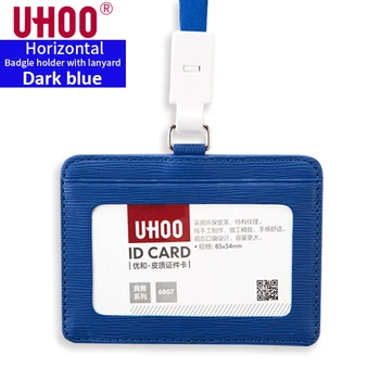 

UHOO PU Leather Work ID Card Holder Name Badge Card Holders with Lanyard 6807 Working Permit Bank Credit Card Holder