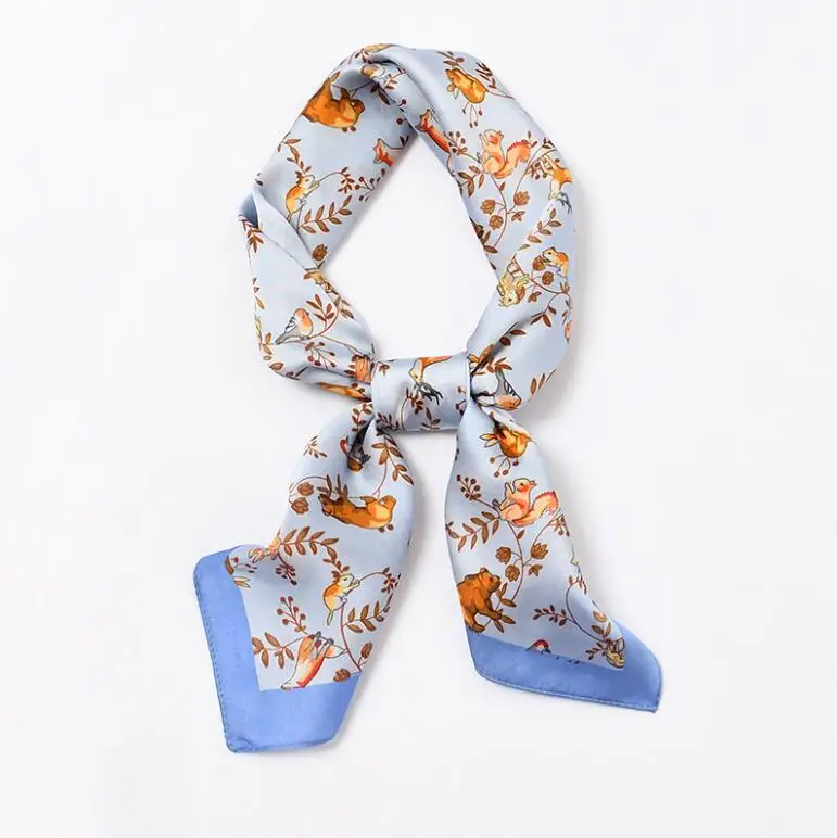 

yishine New 70x70cm Women Multifunction Polyester Silk Scarf Squirrel Animals Satin Small Square Wraps Scarves Neckwear