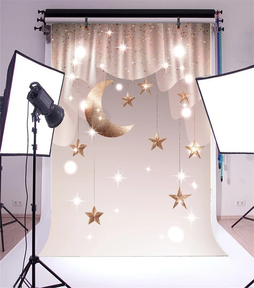 Laeacco Moons Stars Glitters Baby Light Bokeh Newborn Photography Backgrounds Customized Photographic Backdrops For Photo Studio