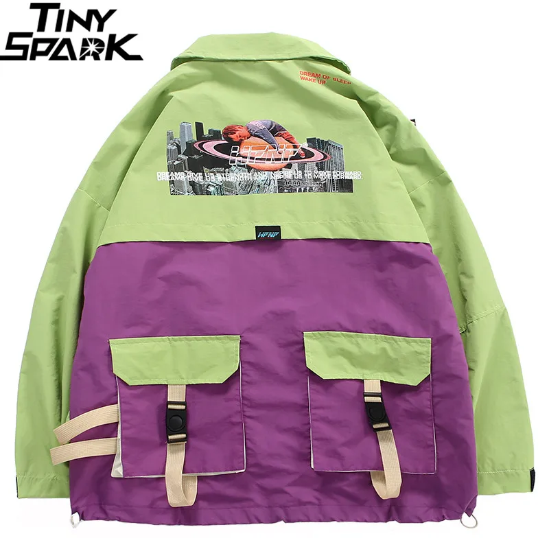 Men Hip Hop Streetwear Jacket Color Block Retro Harajuku Windbreaker Jacket Kid Planet Print 2019 Track Jacket Coat Multi Pocket Men Hip Hop Streetwear Jacket Color Block Retro Harajuku Windbreaker Jacket Kid Planet Print 2019 Track Jacket Coat Multi Pocket