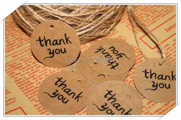 

Stock Wholesale 40mm Diameter Thank you Round Kraft Hang tag Retro Kraft Gift tag Packaging Label 300pcs/lot
