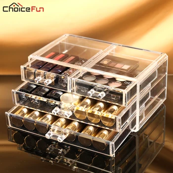 

CHOICE FUN Simple 3 Drawers Women Transparent Storage Box Acrylic Make Up Organizer Clear Plastic Cosmetic Makeup Organizer
