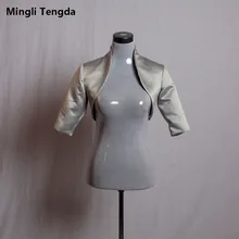 Новинка, серебряное/серое сатиновое свадебное болеро/Палантин/Болеро/Свадебный жакет/Палантин/накидка с половинными рукавами на подкладке, на заказ, mingli Tengda