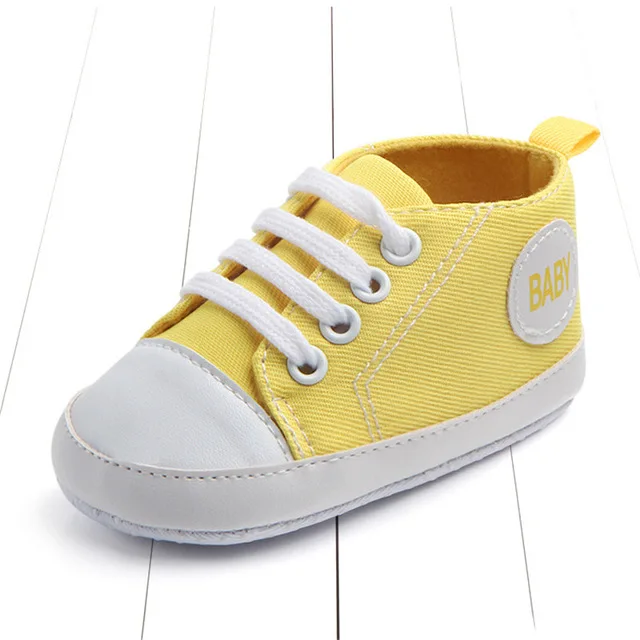 Новые парусиновые классические спортивные кроссовки для новорожденных мальчиков и девочек; обувь для первых шагов; обувь для малышей с мягкой нескользящей подошвой; детская обувь - Цвет: Yellow Baby