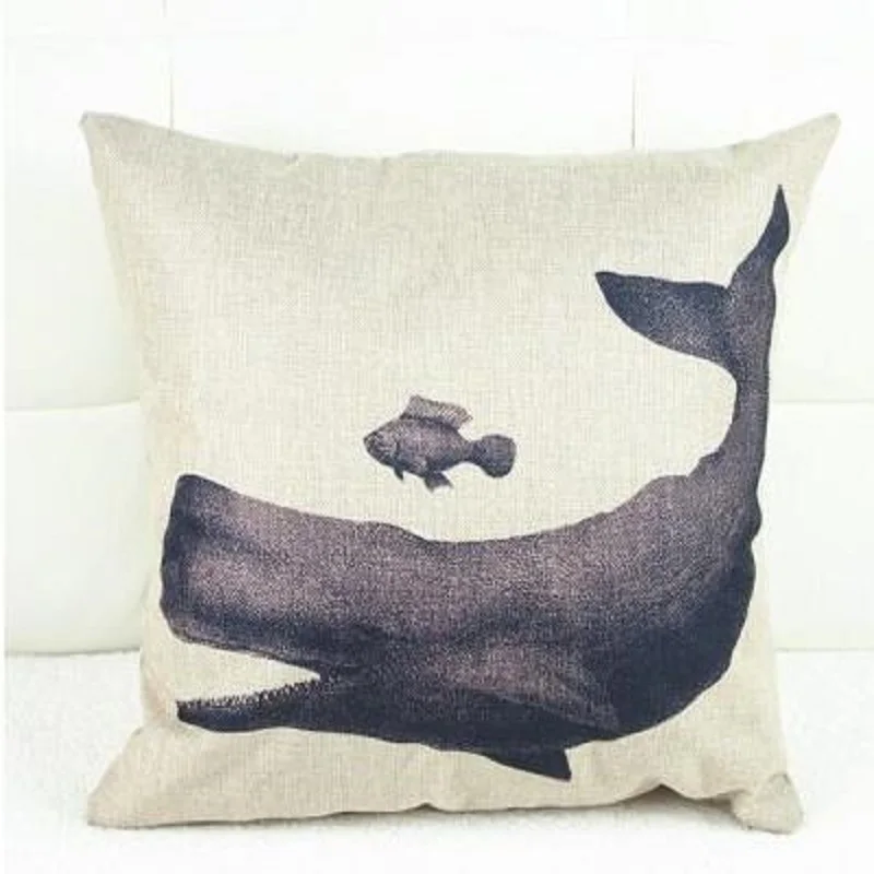 

Cushion Cover Linen Marine Whale Pattern Throw Pillows Car Sofa Case Decorative Pillowcase almofadas decorativos cojines