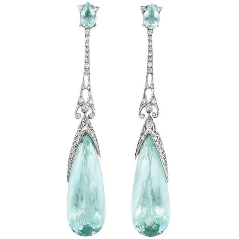 Длинные серьги для Для женщин мода белого и синего цвета три квадратных циркониевый камень кристалл серьги-капли Jewelry L4E210 - Metal Color: Earring T042