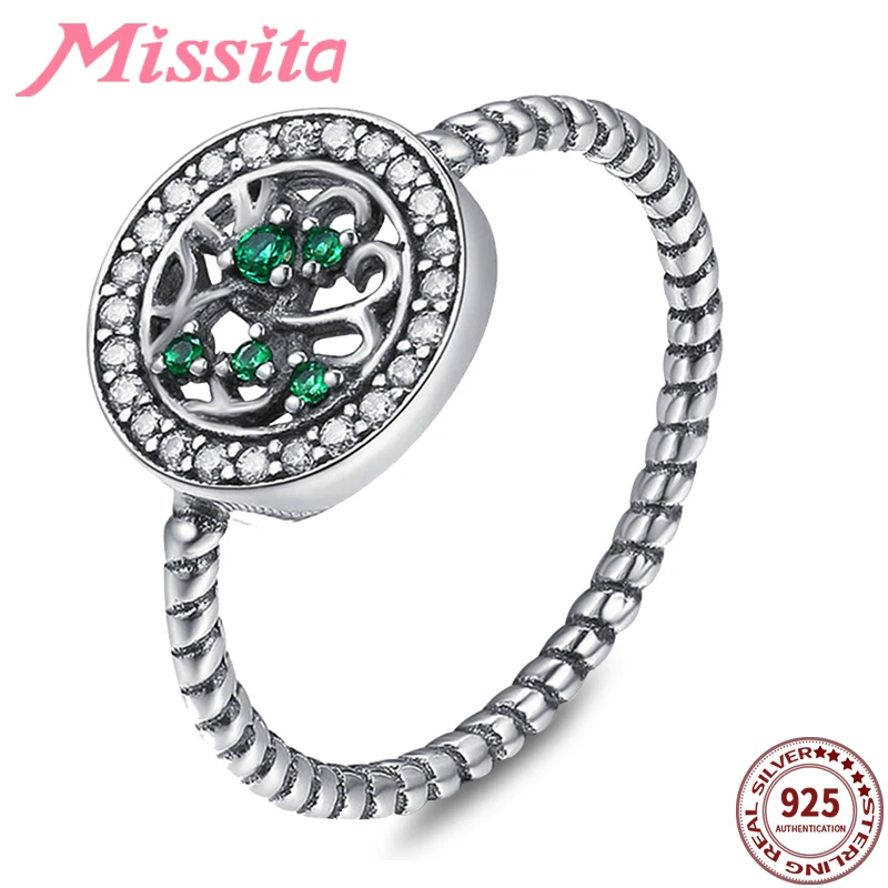 

MISSITA Natrual Life Green Tree 925 Sterling Silver Rings for Women Wedding with Zircon Silver Brand Jewelry anillos mujer