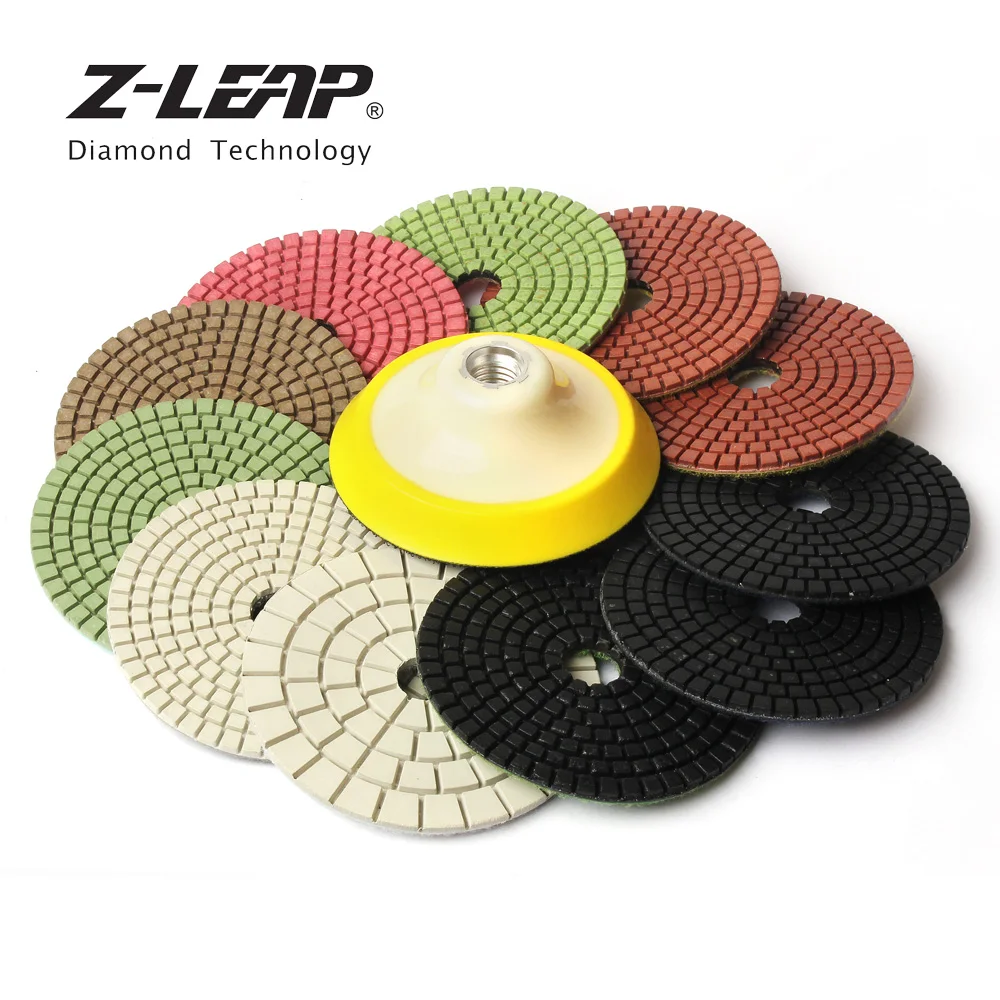 

Z-LEAP 12Pcs/Set 4" Diamond Polishing Pad With Hook Loop Plastic Backer Holder Wet Granite Stone Sanding Disc Angle Grinder Tool