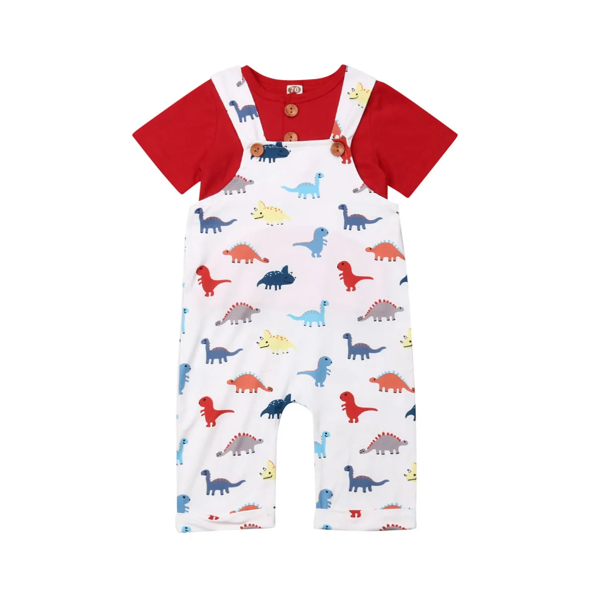 

0-4Y Toddler Kids Baby Boy Girl Short Sleeve Cotton T-shirt Tops Dinosaur Print Suspender Pant Overalls 2PCS Clothing Set