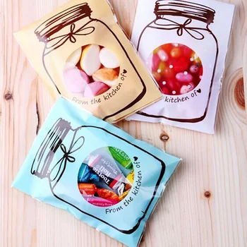 

100pcs Candy Bags White Pink Blue Yellow Bottle Style Plastic Bag Cookie Biscuits Self-adhesive Cellophane Bag Wedding Gift Bags