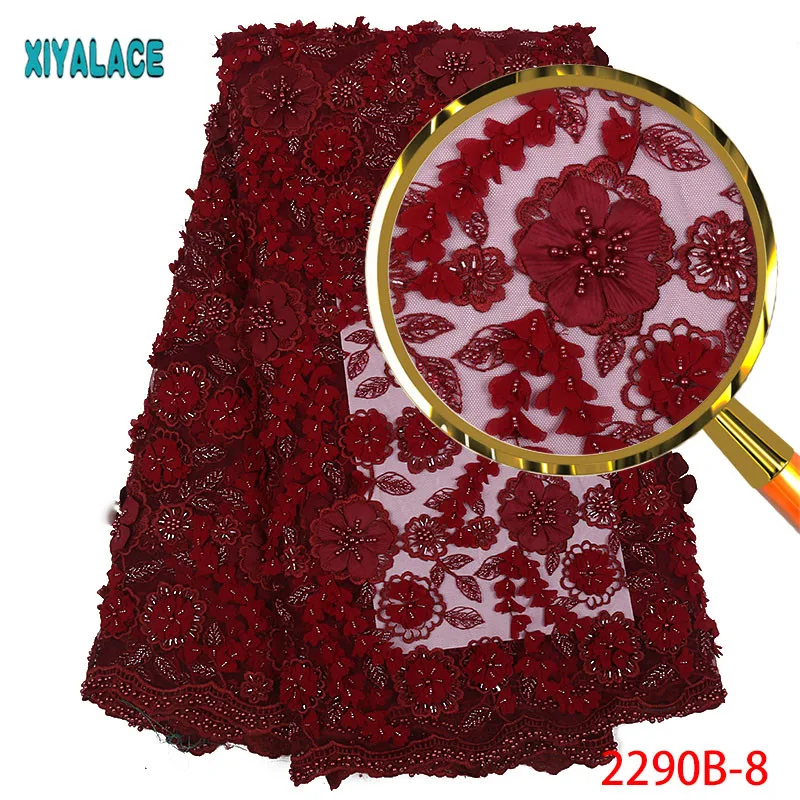 

Luxury Lace Fabric High Quality African Bridal Beads Lace Fabric Embroidery Wine 3d French Lace Fabric For African Lace PGC2290B