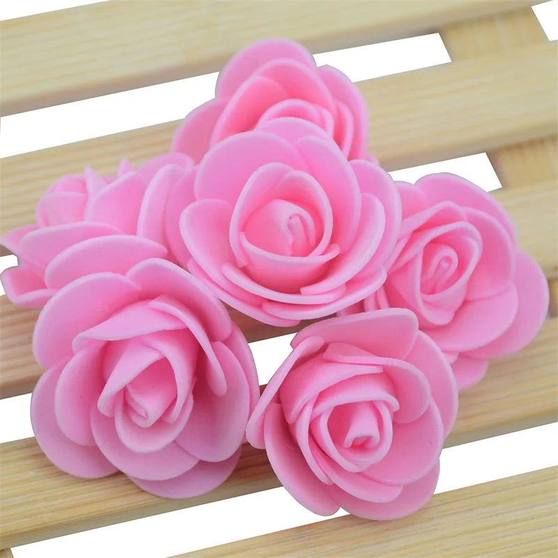 50PCS/Lot Artificial Mini PE Foam Rose Flower Head Handmade DIY Wedding Home Decoration DIY Scrapbooking Fake Flower Kiss Ball 