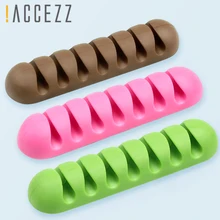 !ACCEZZ USB Cable Organizer Wire Winder Headphone Earphone Holder Mouse Cord 7 Holes Silicone Clip Desktop Line Cable Management