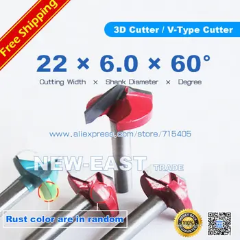 

60Degree 6*22mm 3D V-Type Cutter 3D V Bits Engraving Tools For Engraving Machine 2 flutes 3D V-Type Cutter