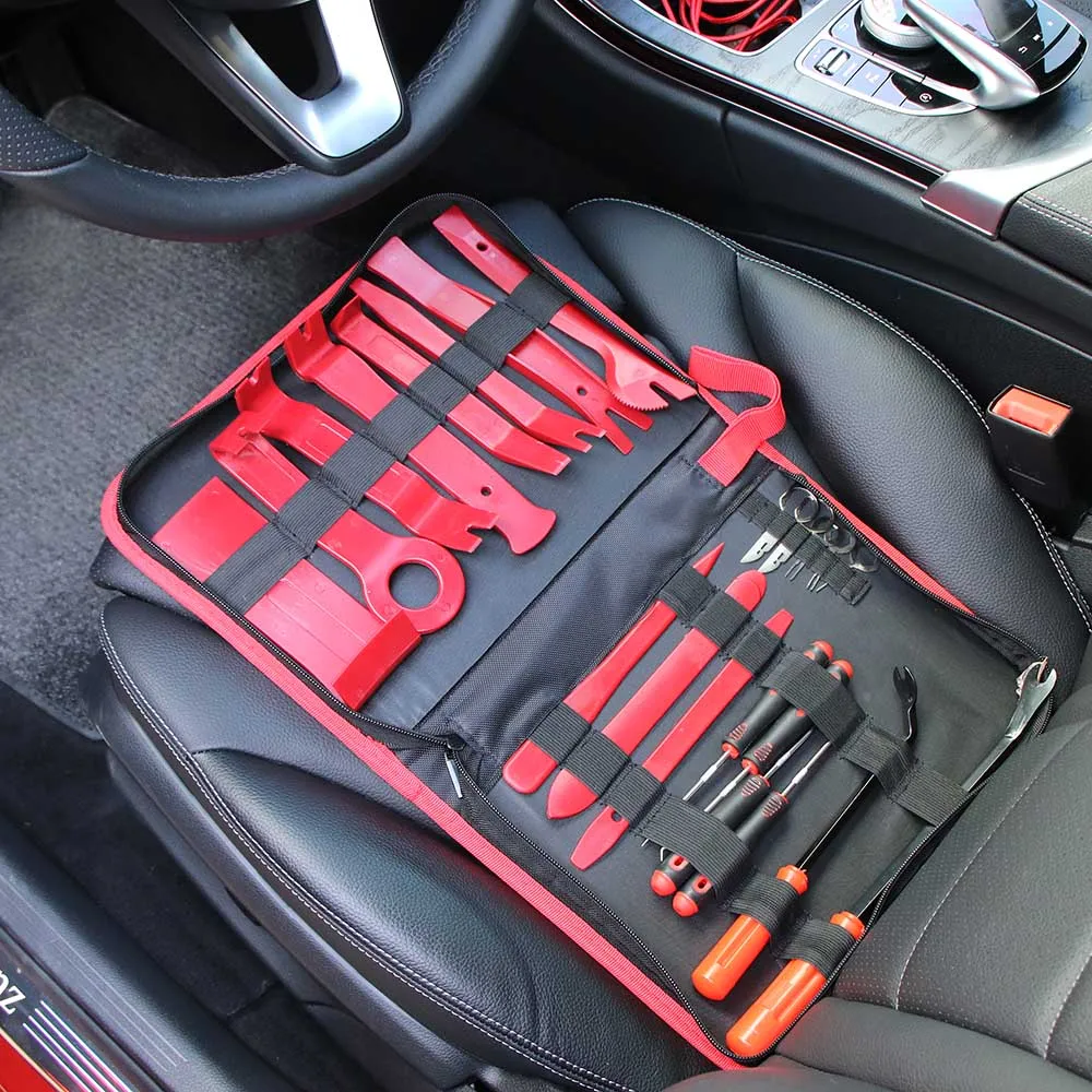 

22pcs Set Car Metal Plastic Trim Removal Tool Audio Door Panel Open Molding Set Kit Pouch Pry Tool Auto Interior Hand Tools