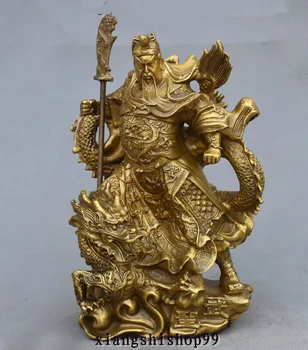 

Crafts statue Famous Chinese Brass Brass Stand Dragon Warrior GuanGong GuanYu God Statue halloween