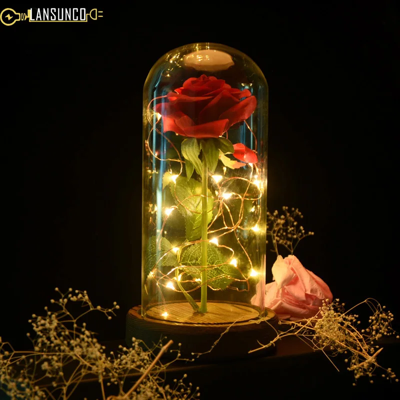 

Night Lights Rose Night Lamps Romantic Fairy Tale For Valentine's Day Christmas Wedding's Gift Glass Cover LED Light String