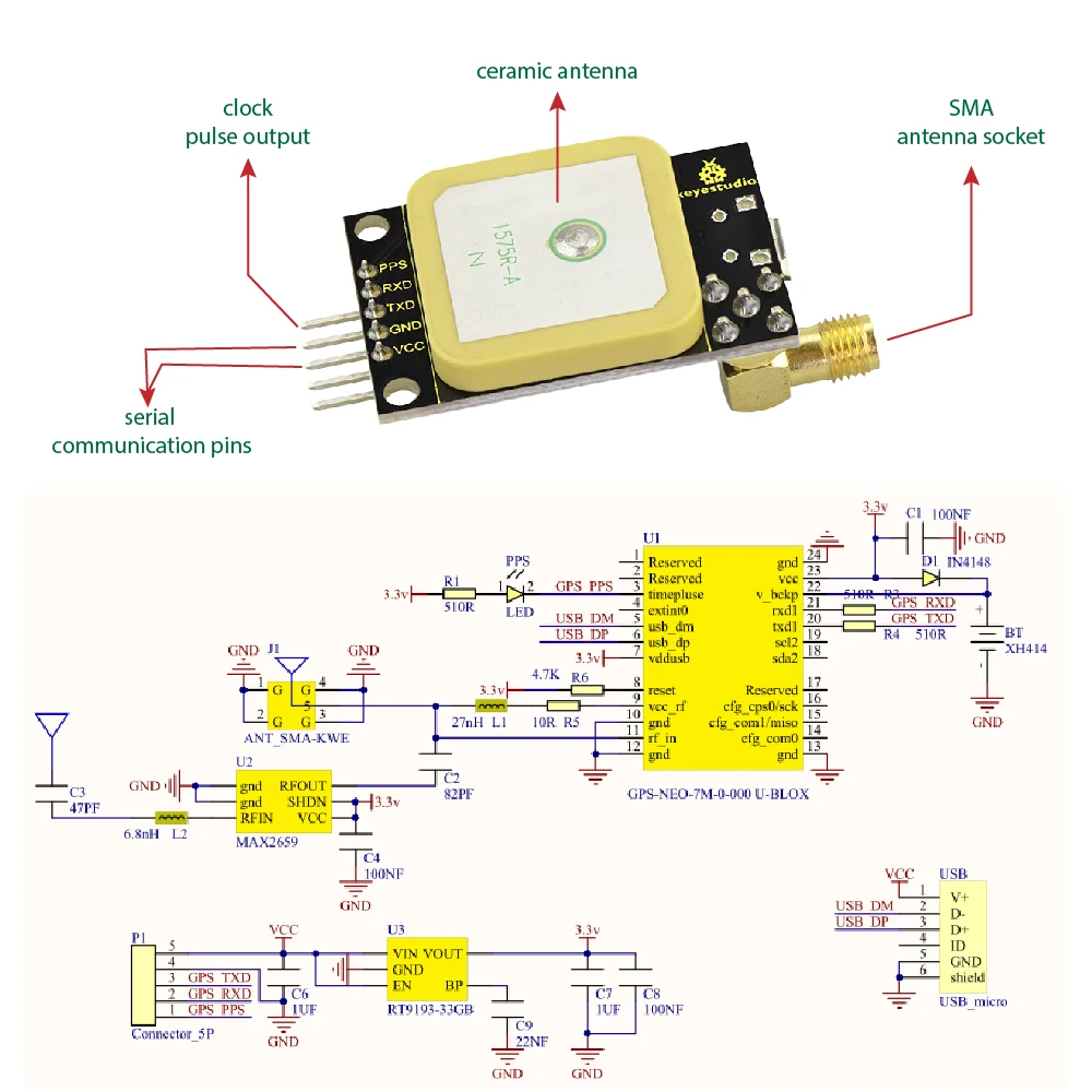 Keyestudio gps NEO-7M модуль для Arduino