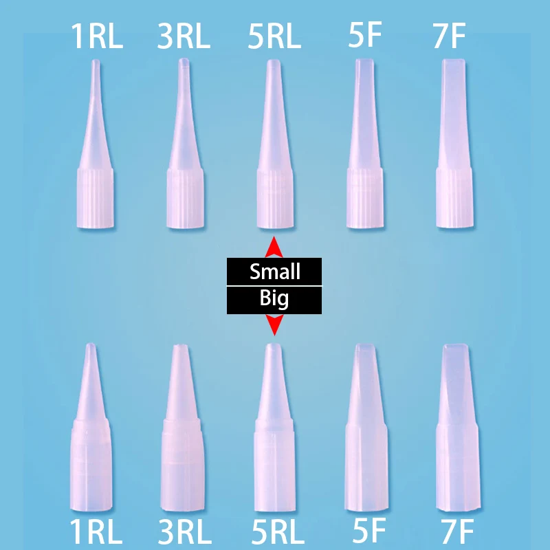 

200pcs 1R/3R/5R/5F/7F Needle Tips Permanent Makeup Needle caps For Giant Sun/ French Machine Long Nipples Nozzles