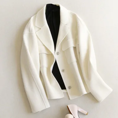 Kmeram Новая Осенняя модная женская зимняя куртка элегантная тонкая шерстяная теплая шерстяная кашемировая куртка для женщин Casaco Feminino HH688 - Цвет: white