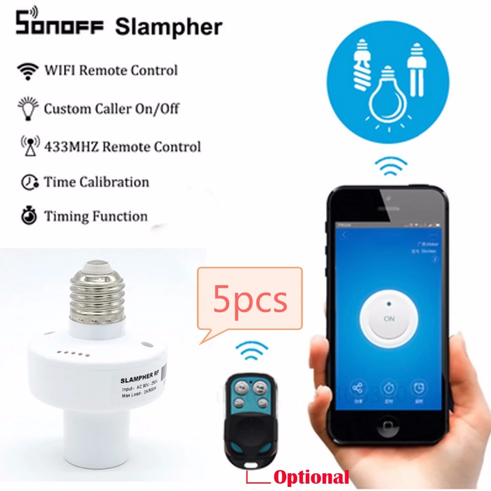 

5pcs/lot Sonoff RF 433MHz Wireless Control Light Holder E27 Universal WiFi Light Lamp Bulbs Smart Home Switch IOS Android