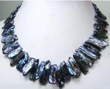 

New abnormal shape freshwater Cultured black lute pearl necklace
