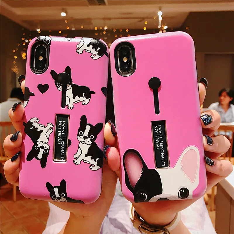 Cover For iPhone X Case Silicone 6 6S 7 8 Plus XR XS Max Cute Pink Stealth Bracket With Finger Ring Coque |