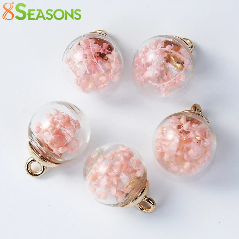 

8SEASONS New Fashion Dry Flower Lucky Glass Zinc Wishing Bottle Pendant DIY Necklace Women Jelwery 22mm x16mm( 7/8" x 5/8") 5PCs