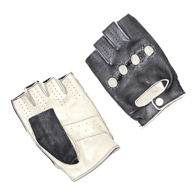 Spring Male Leather Gloves Driving Unlined Goatskin Half Finger Fingerless Gym Fitness Mitten Summer Style | Аксессуары для одежды
