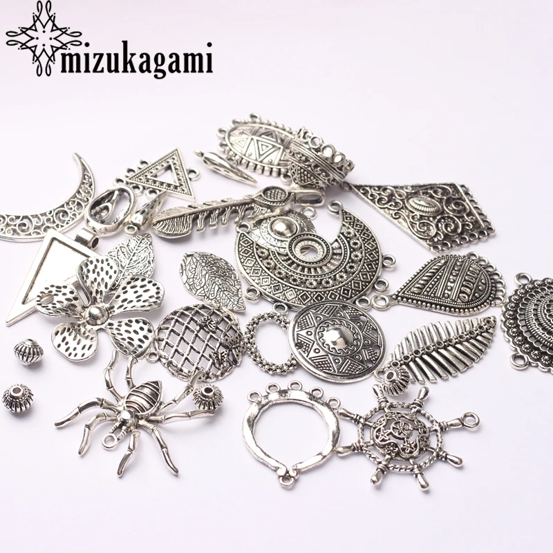 Retro Zinc Alloy Silver Charms 1 Pack/lot Random Mixed Charms Connector For DIY Earrings Jewelry Making Accessories