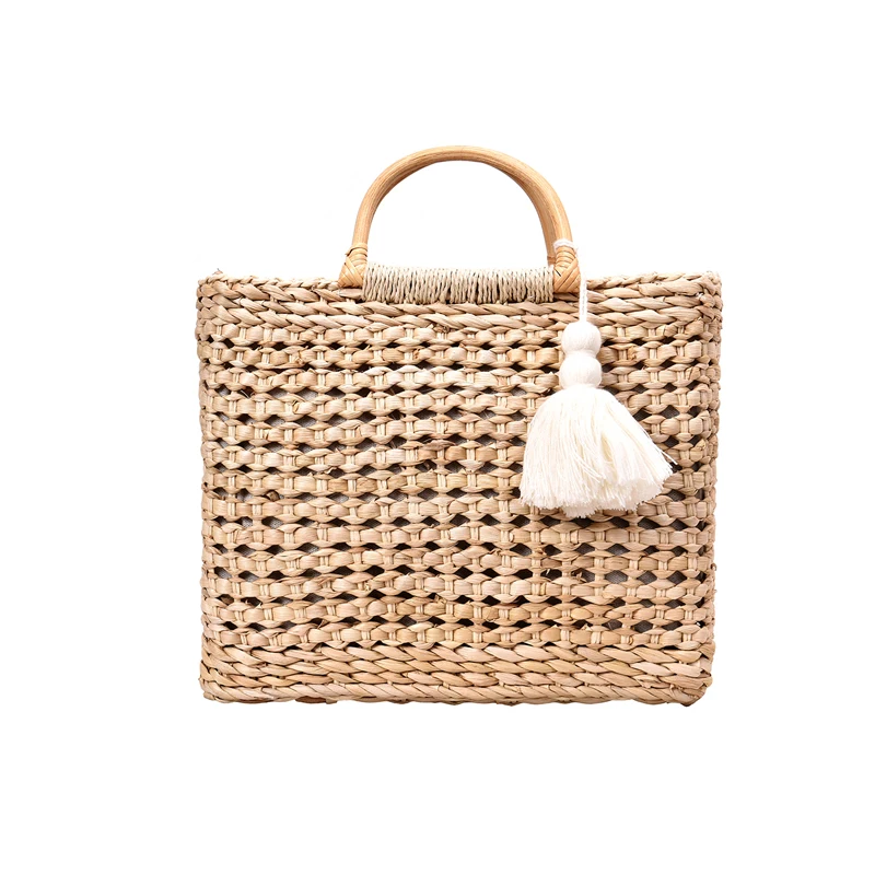 

Luxury Handwoven Bag Bamboo Handle Straw Baskets Summer Bag Office Handbags for Women 2019 Ladies Knitting Elegant Handbags