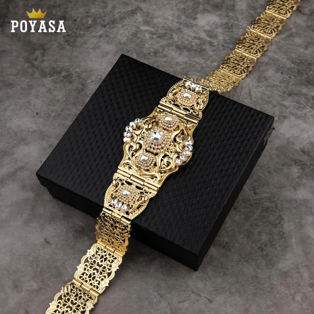 

Luxury Gold Color Women Belt Chain Metal Waistband Jewelry Long Adjustable Length Wedding Buckle Waist Belts 2019 free shipping