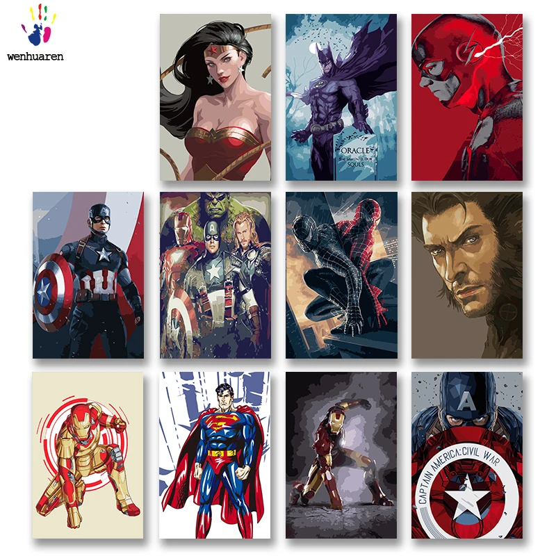 

DIY colorings pictures painting by numbers with colors Spiderman flash picture Batman drawing paint by numbers framed Super hero