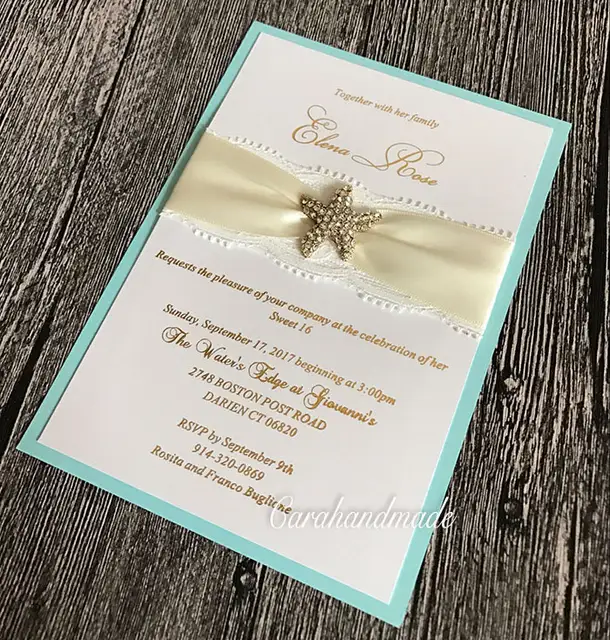 Online Shop Ca0729 Starfish Turq And Ivory Lace Invitation Beach