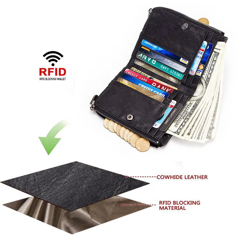 GZCZ популярный мужской кошелек из натуральной кожи на молнии rfid зажим для денег