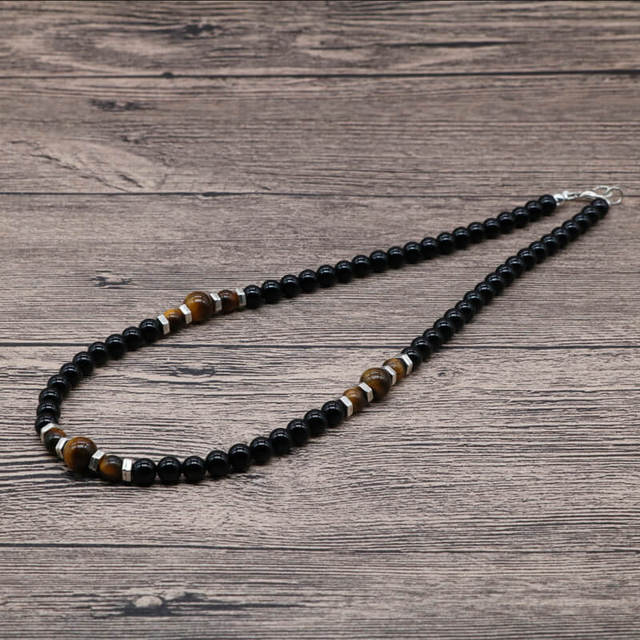Simple Natural Tiger Eye Stone Mens Bead Necklaces Surfer Unique Beaded Necklace for Men Gift For Him  SU-15