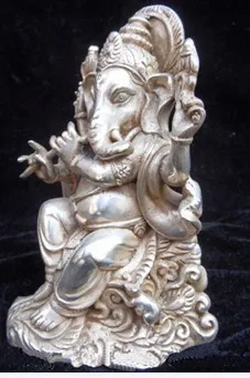 

8"Tibet Tibetan Silver Ganapati Ganesh Lord Ganesha Elephant Buddha Mouse Statue