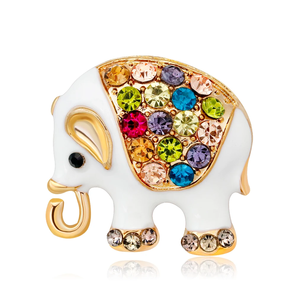 

New Arrival Drop Oil White Elephant Crystal Brooches Mental Brooch Pins for Girls Women Party Jewelry Gifts