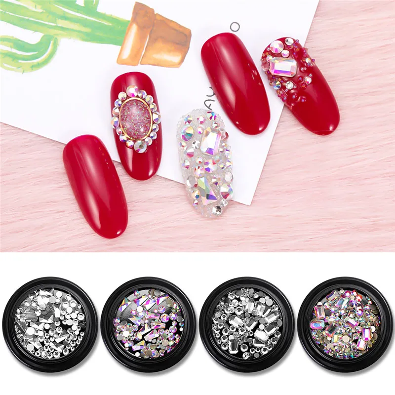 NEW 3D Nail Art Diamond Rhinestones Square Drop Heart Decals Wheel For Nail Tips Decorations DIY Nail Accessories