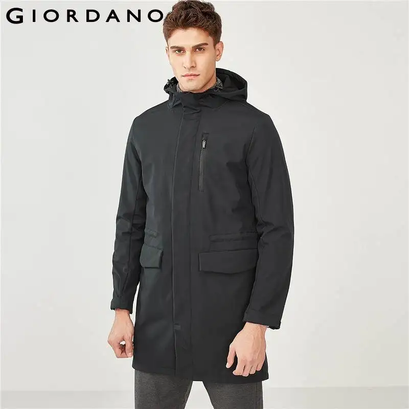 Giordano Men Jacket Men Hooded Fleeced Fabric Mid length Hood With ...